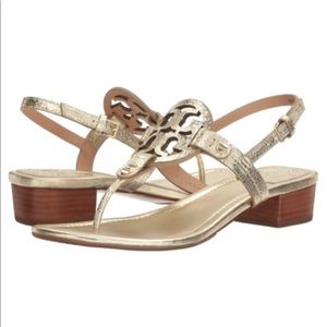 Tory Burch Miller 30mm Sandals Size 9 Gold Spark Wedge Heel